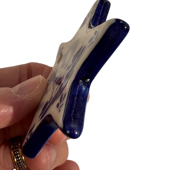 ornament blue white handmade Holland Netherlands windmill 6 point star ceramic - Picture 3 of 5